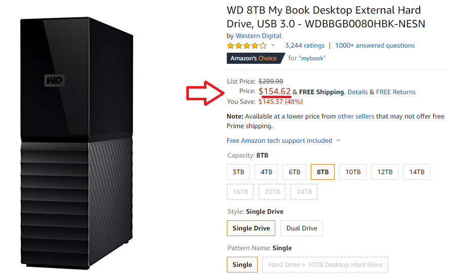 Acquisto di un HArd Disk esterno su Amazon americano (amazon.com)